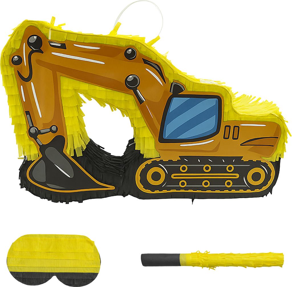 Relaxdays Pinata "Cantiere" con bastoncino e maschera, Immagine del prodotto 