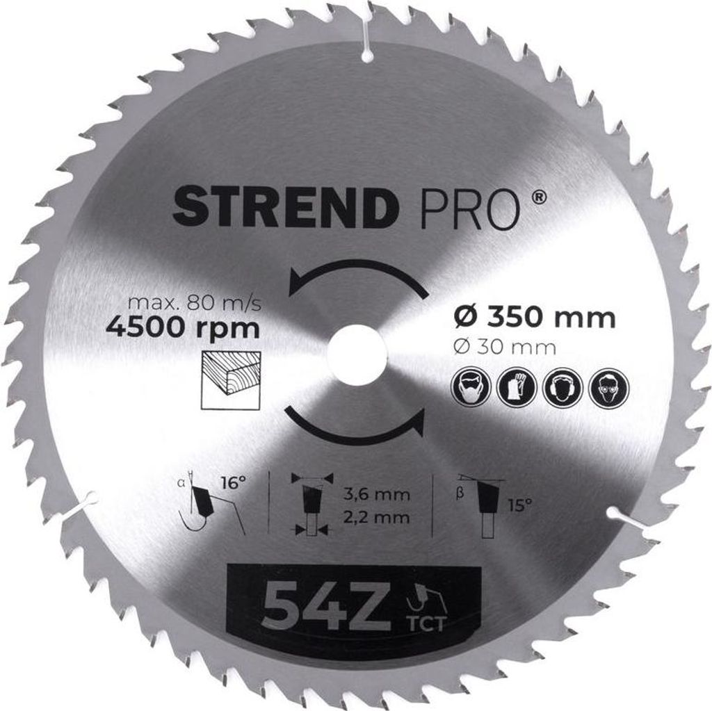 Sägeblatt Strend Pro TCT 350x3.6x30 mm 54Z, für Holz, Kreissägeblatt, HM-Blätter