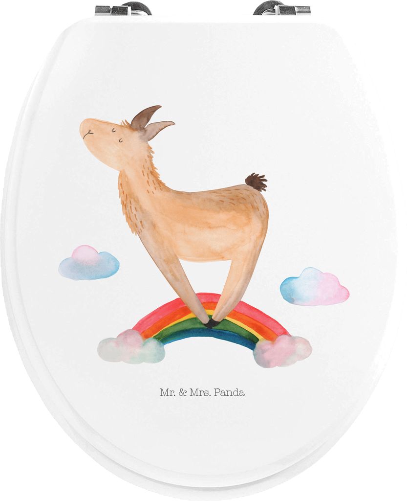 Mr. & Mrs. Panda Toilettendeckel Lama Regenbogen - Weiß - Geschenk, Lamas, Freiheit, WC Brille, Hobby, Klobrille, Klo-Deckel, Selbstständig, Sitz...