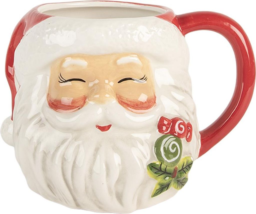 Clayre & Eef Tasse Weihnachtsmann 550 ml Weiß Rot Keramik