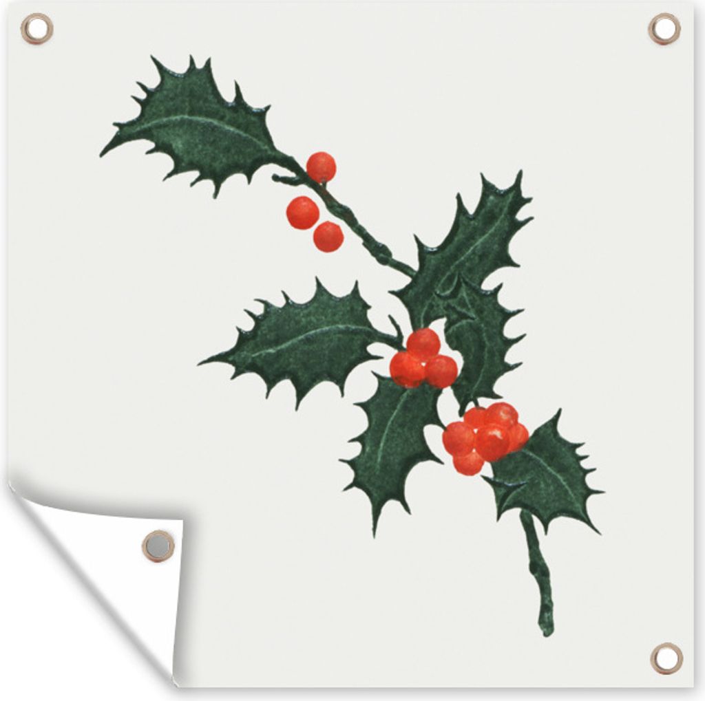 MuchoWow 100x100 cm Outdoor-Poster Gartendeko Sichtschutz Garten Poster für den Garten Kunst - Weihnachten - Stechpalme