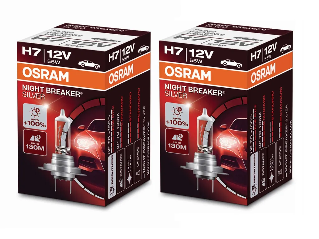 2 Lampadine OSRAM Night Breaker Silver H7 +100% Luce | Kit Fari Alogeni