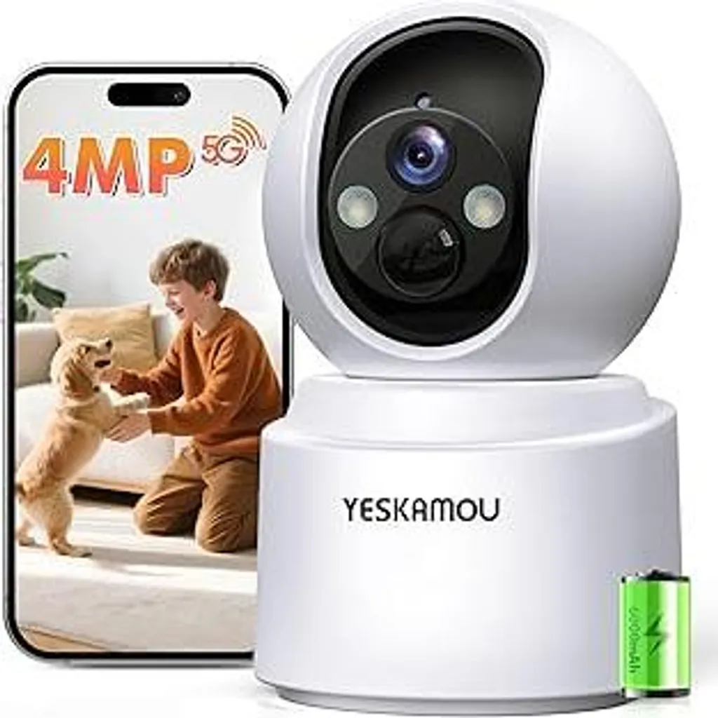 Telecamera WiFi Interno 2.5K 4MP Batteria Ricaricabile 5GHz 360°