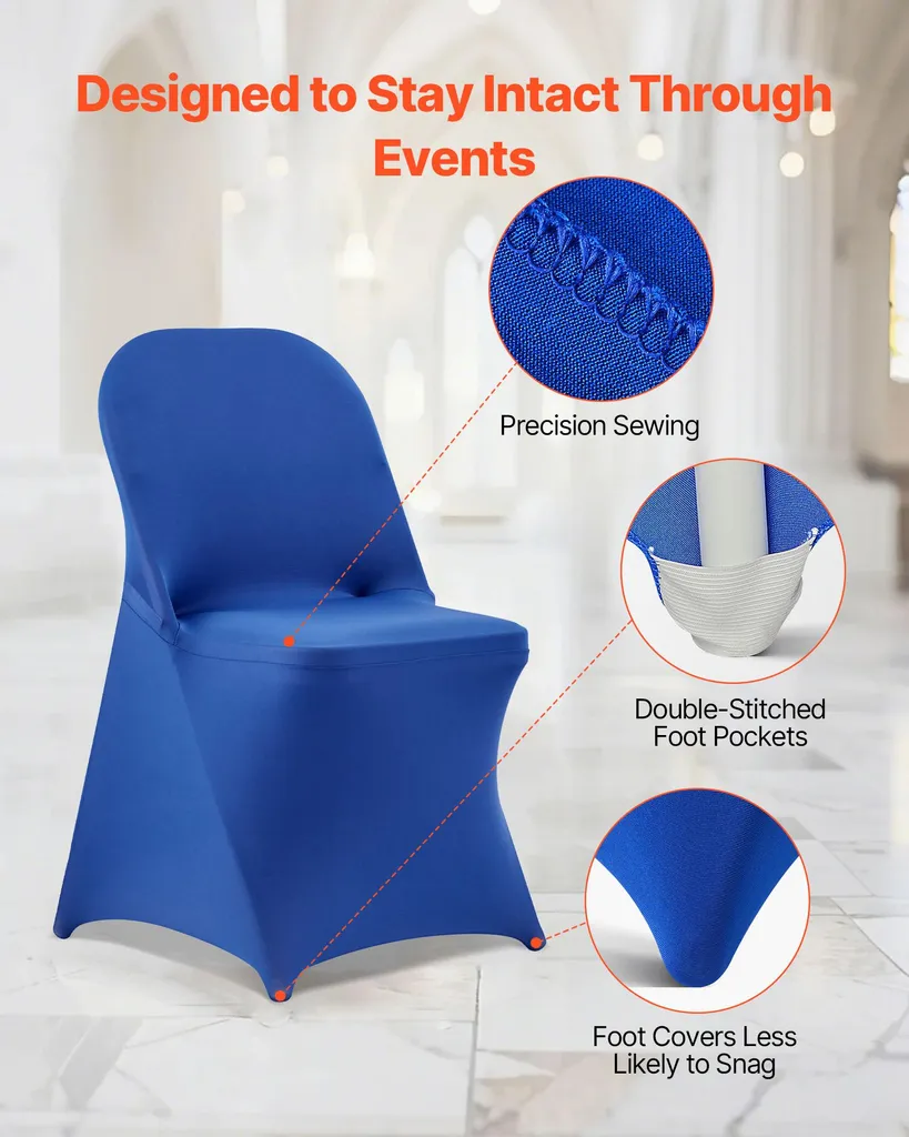 Housse de Chaise Stretch en Polyester Élasthanne Bleu pour Chaise Pliante