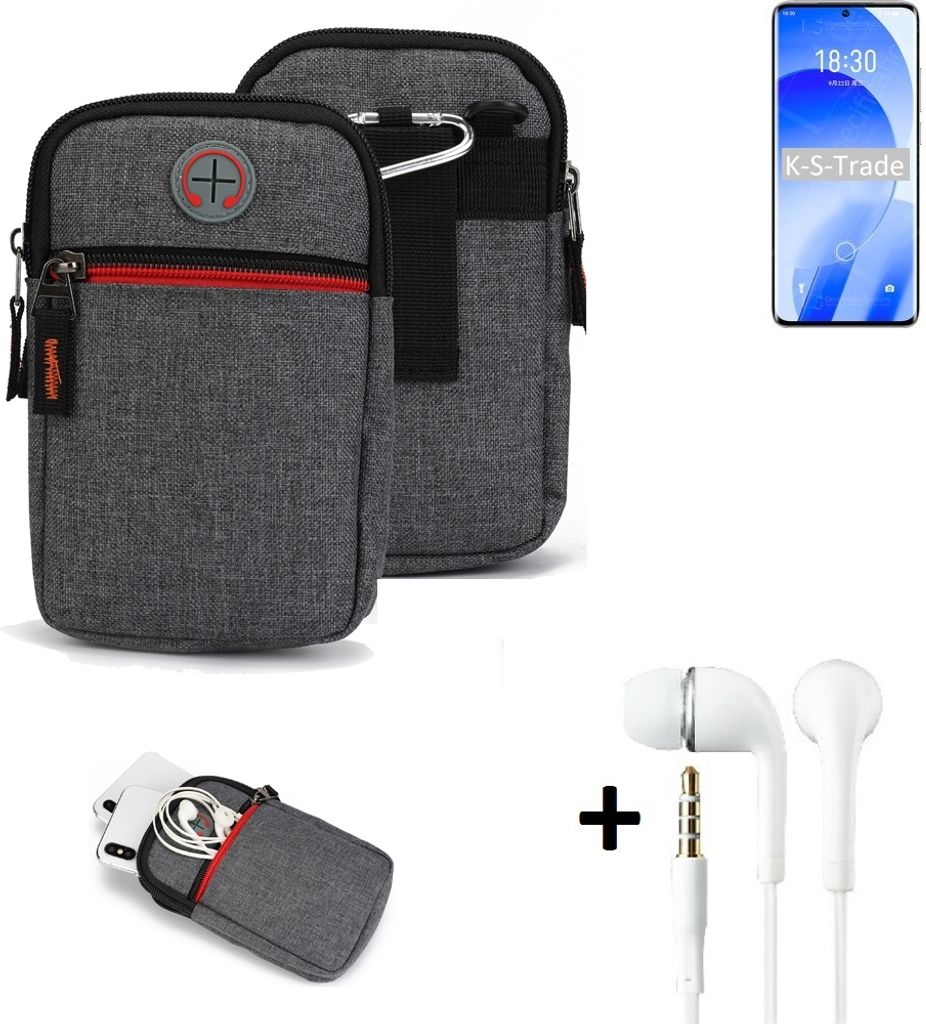 K-S-Trade Gürteltaasche + Kopfhörer kompatibel mit Meizu 18s Handy Tasche Holster Schutz Hülle Handy Hülle grau Zusatzfächer 1x
