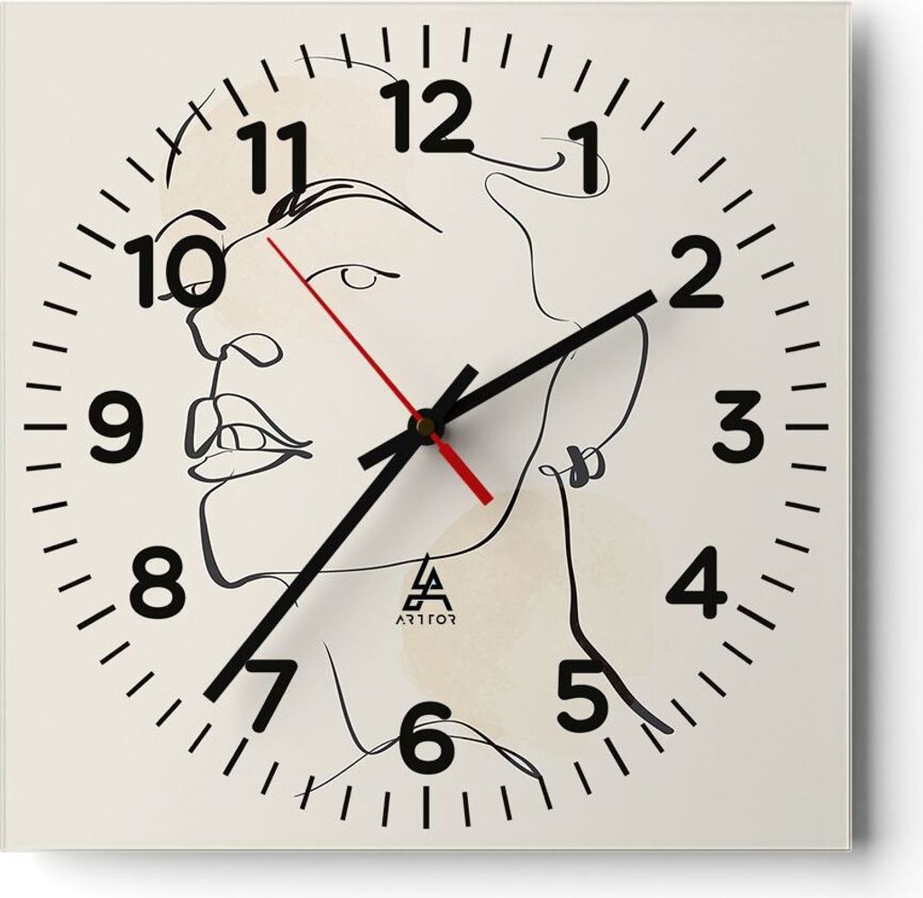 Wanduhr - Quadrat - Glasuhr - Minimalismus Porträt Linie - 30x30cm - Schleichendes Uhrwerk - Lautlos - zum Aufhängen bereit - Dekoration Modern -...