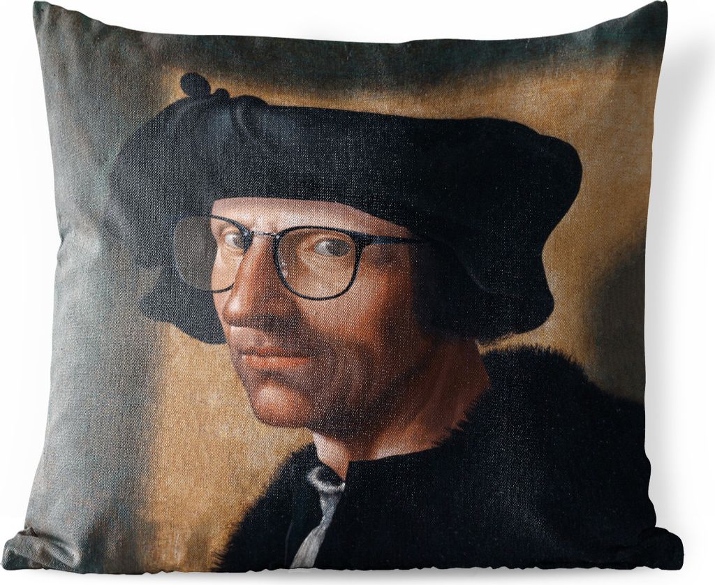 MuchoWow Outdoor Kissen - Kunst - Brille - Porträt - 45x45 cm - Wetterfest - Lounge Kissen - Fotokissen - Dekoratives Kissen
