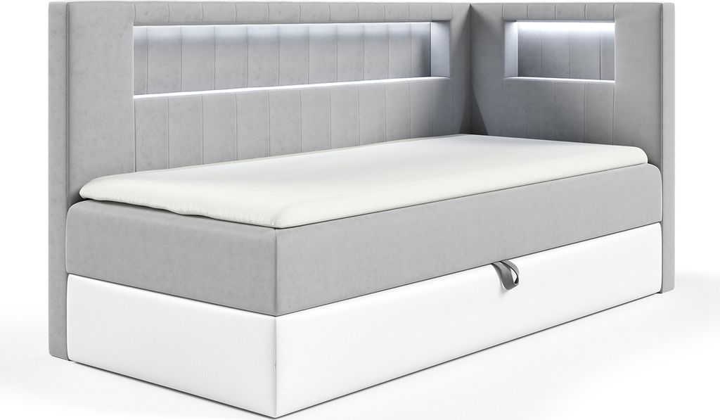 MEBLINI Kinderbett mit Bettkasten - Gepolstert Einzelbett mit Matratze - Polsterbett mit Stauraum - Bett mit Kopfteil - Stauraumbett - GARETH 3 - 8...