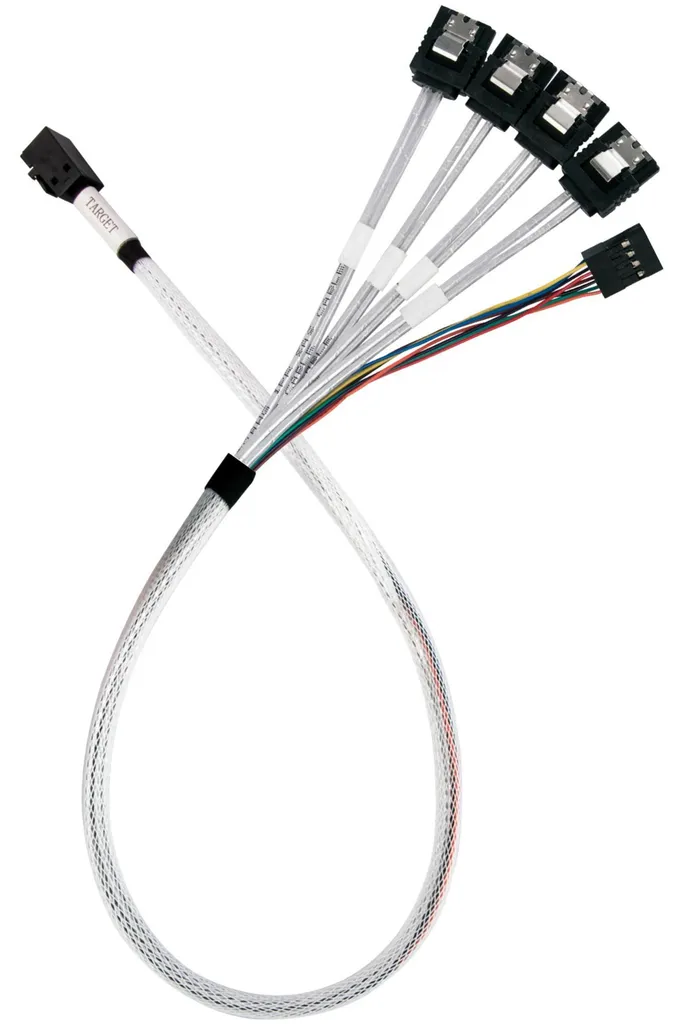 Câble SilverStone SST-CPS05-RE Mini-SAS SFF-8643 vers 4x SATA 70cm