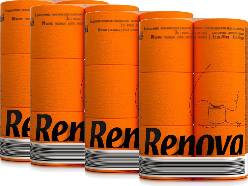 Toilettenpapier - orange - 24 Rollen (4 Packs á 6 Rollen) Produktbild 