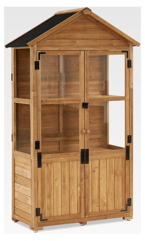 Kleiner Gartenschrank aus Holz, wetterfestes Gerätehaus für den Außenbereich, Gewächshaus für Balkon und Terrasse, 100 × 53 × 178 cm
