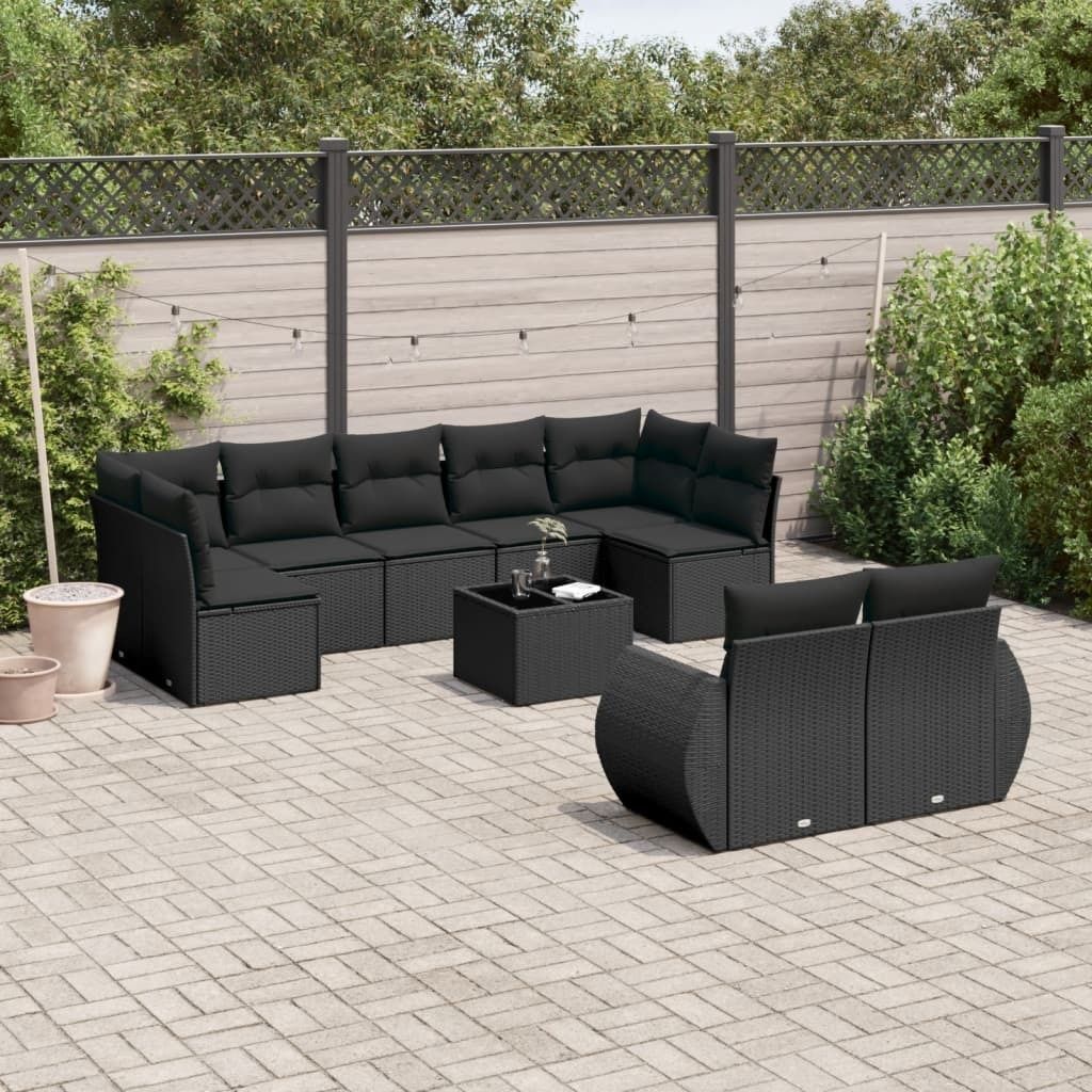 10-tlg. Garten-Sofagarnitur mit Kissen Schwarz Poly Rattan 3254162