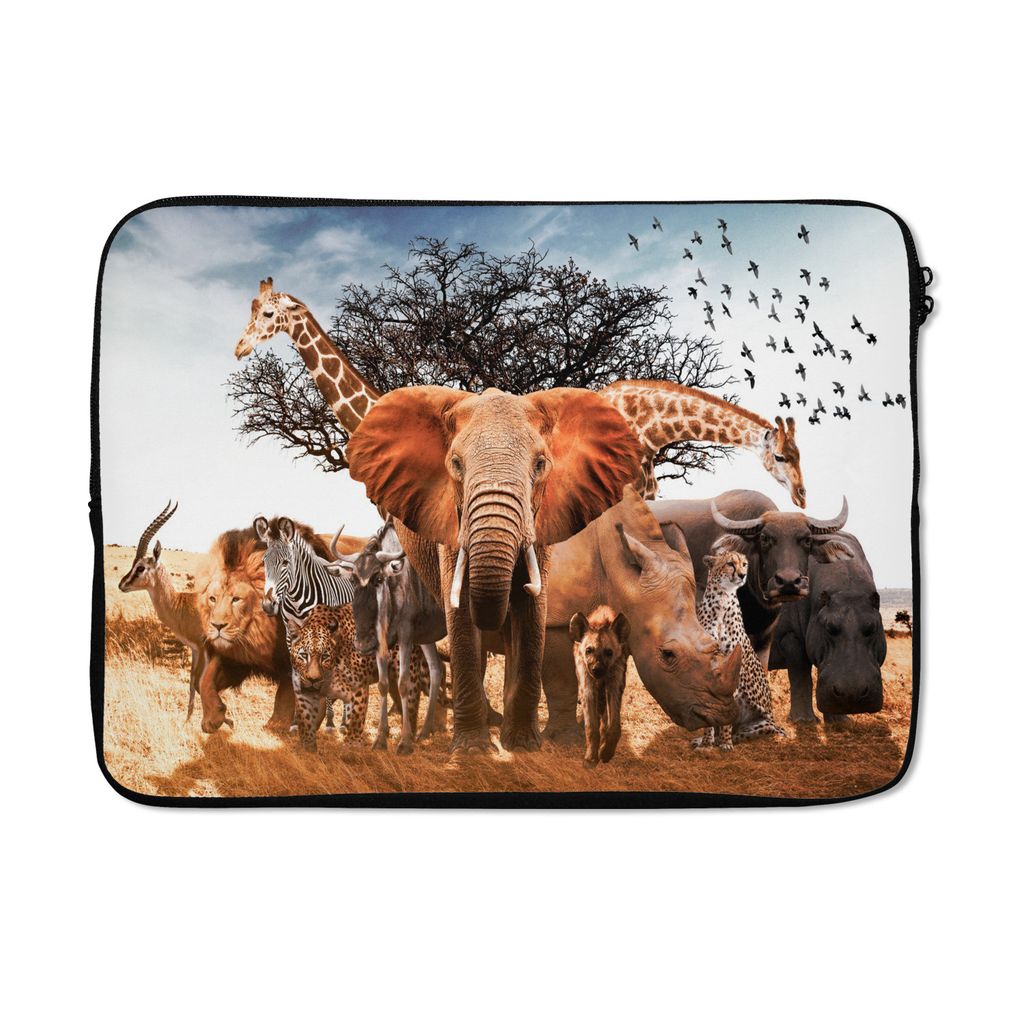 MuchoWow Laptop Hülle 14 ZollTiere - Giraffe - Elefant Laptoptasche - Laptoptasche - Stoßsicher - Schutzhaube