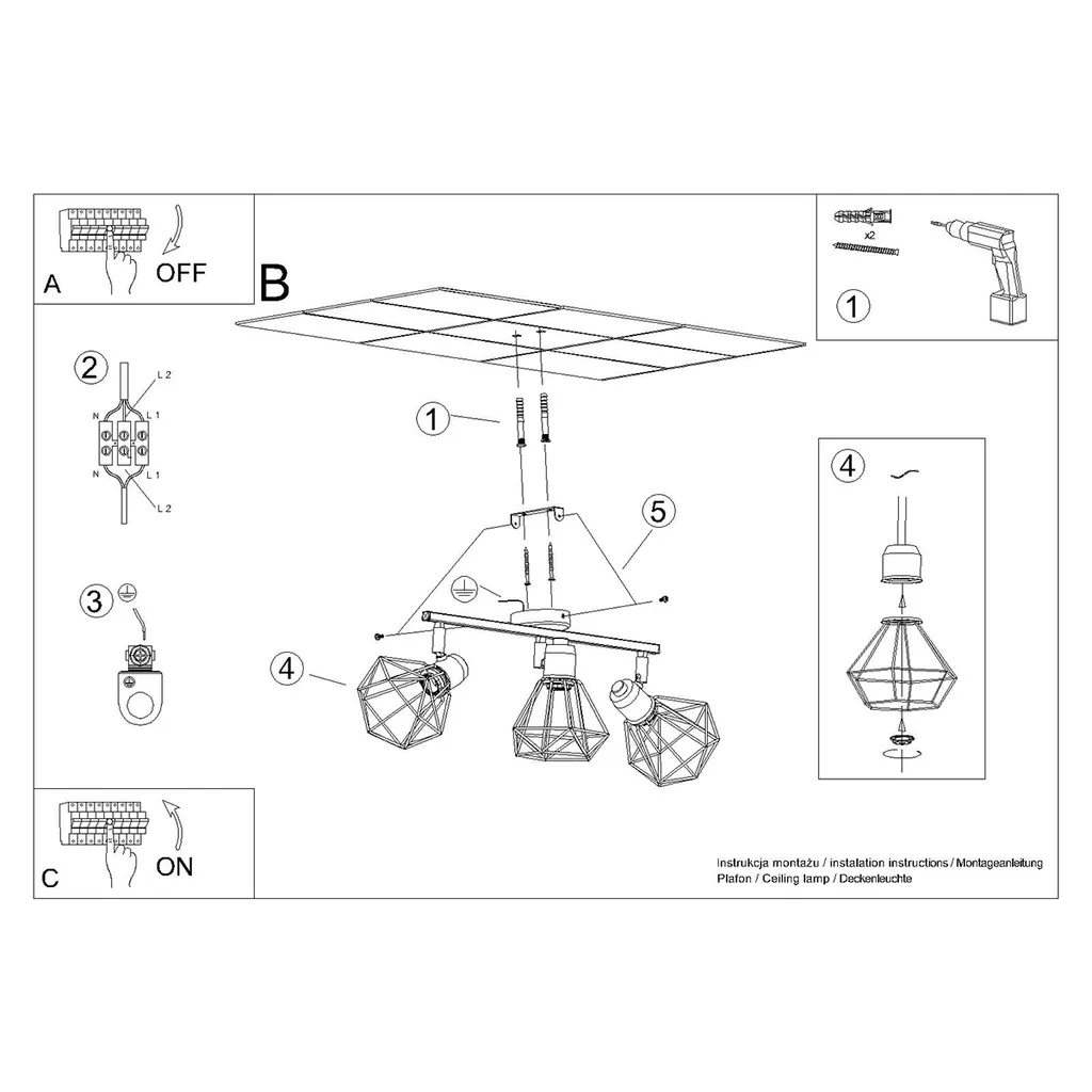 Lampada ARTEMIS 3 Sollux Bianco Acciaio | Plafoniera Moderna E14 3 Luci - 6