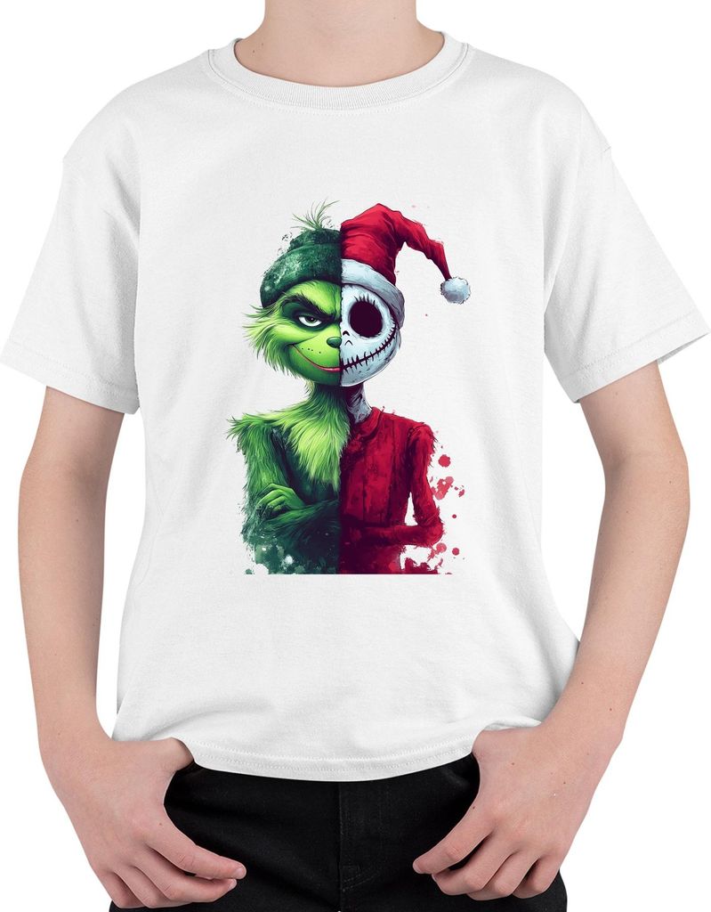 Grinch Jack Skellington Weihnachten Crossover gruselig Vintage Uni Kinder T-Shirt, Weiß, 104
