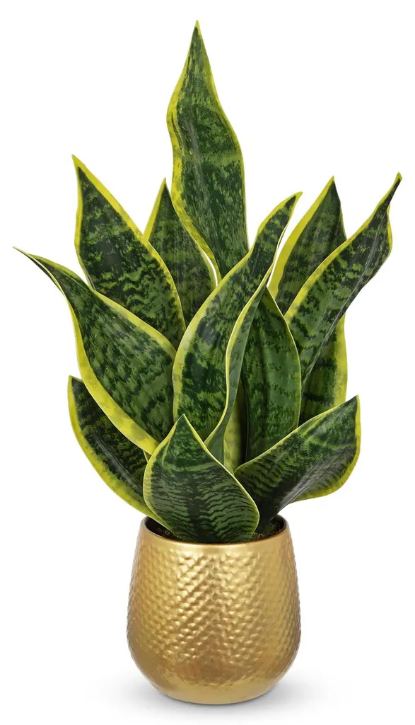 Sansevieria artificielle 46 cm avec pot en métal doré - Plante verte chic