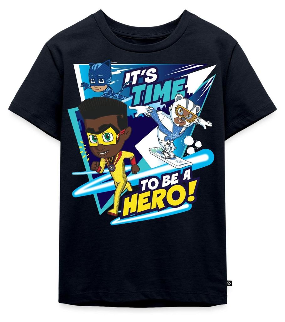 Spreadshirt PJ Masks It's Time To Be A Hero Mit Newton Star Kinder Premium T-Shirt, 98/104 (2 Jahre), Navy