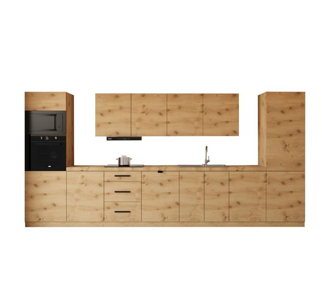 Küchenzeile 440 cm Einbauküche ohne Arbeitsplatte Küchenblock, Langen KL7-M440 , Artisan Eiche