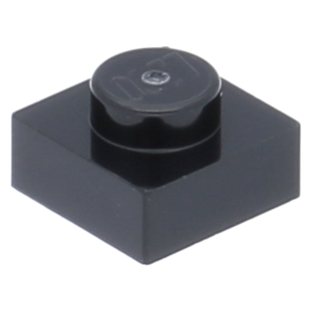 A single black LEGO brick is shown against a white background.