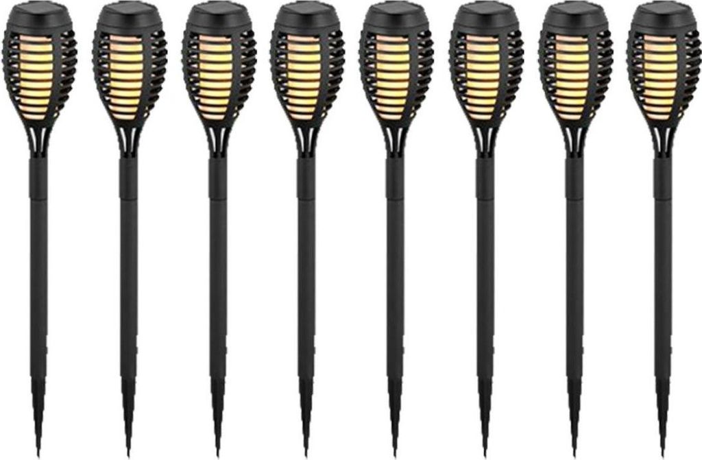 V-TAC Solar Flamme Stick Lights - IP44 - Schwarz - 1W - 2200K - 8er-Pack