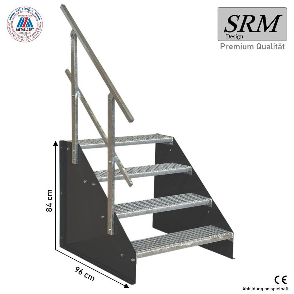 4 Stufen Standtreppe Modell 1 freistehend anthrazit Treppe Stahltreppe Breite 90 cm Höhe 84 cm mit einseitigem Geländer