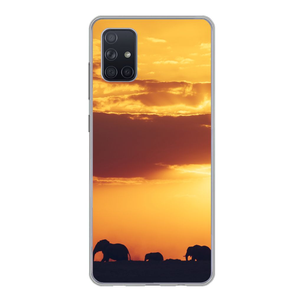 MuchoWow Handyhülle Schutzhülle Hülle für Samsung Galaxy A71 Elefanten - Horizont - Sonnenuntergang - Tiere Silikon Softcase Handy Hülle - K...