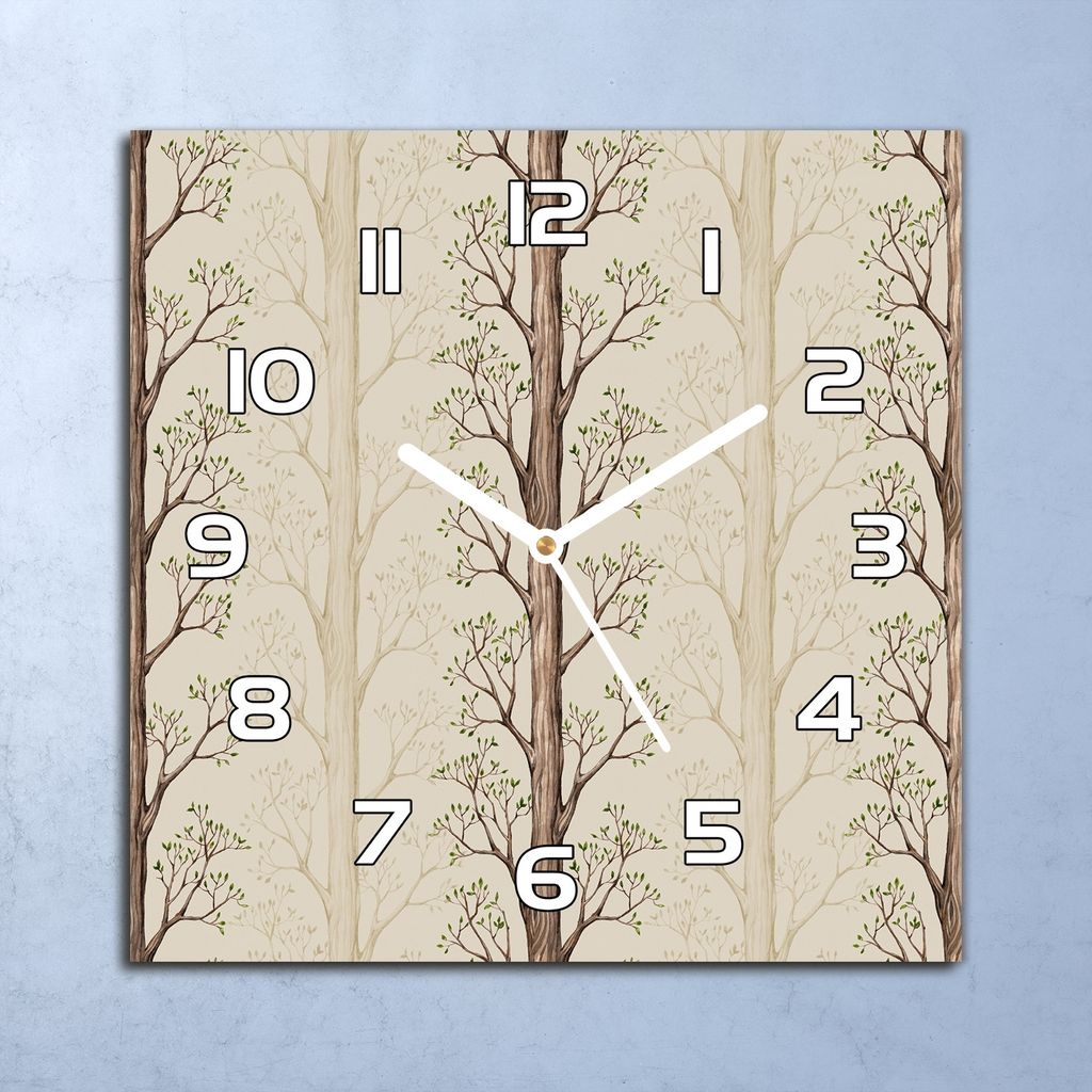 Deko Glasuhr Wanduhr 30x30 Bäume Wald Quarz Küchenuhr Bürouhr