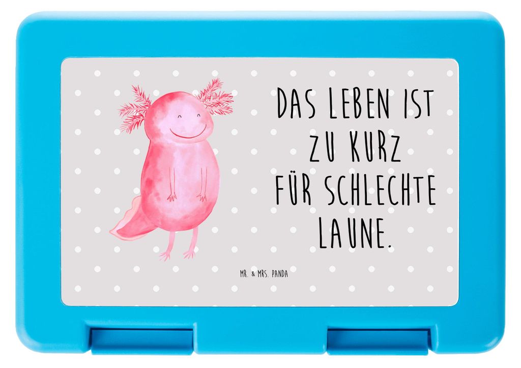Mr. & Mrs. Panda Bentobox Axolotl Glücklich - Grau Pastell - Geschenk, Motivation, Brot Aufbewahrungsbox, Lurche, Lurch, Lunchbox, Motivationsspru...