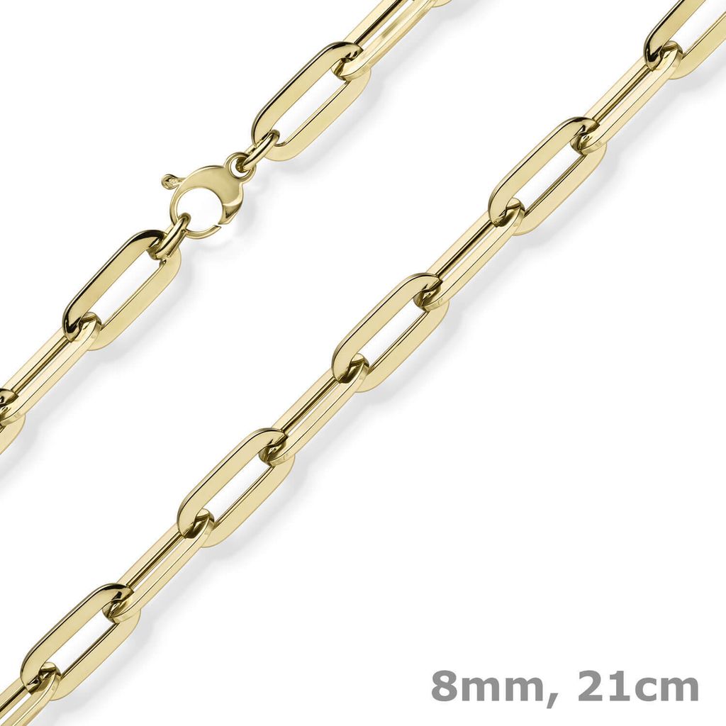 8mm Paper Clip Armband Armschmuck Armkette 750 Gold Gelbgold 21cm