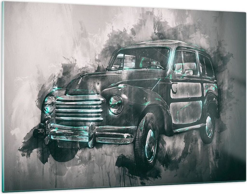 Bilder auf glas - Auto Retro - 120x80cm - Glasbilder - Wandbilder - Bilder - Kunstdruck - zum Aufhängen bereit - Wanddekoration aus Glas - Glas Bi...