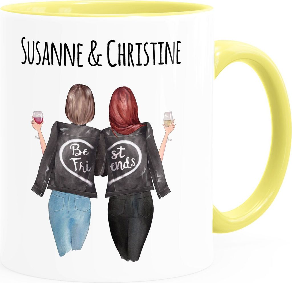 Tasse beste Freundin personalisierbar, anpassbares Geschenk Freundschaft Best Friends SpecialMe 2 Seiten inner-hellgelb Keramik-Tasse