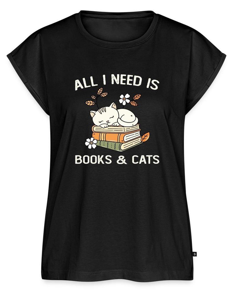 Spreadshirt All I Need Is Books & Cats | Katze Und Bücher Frauen Casual T-Shirt, XL, Schwarz