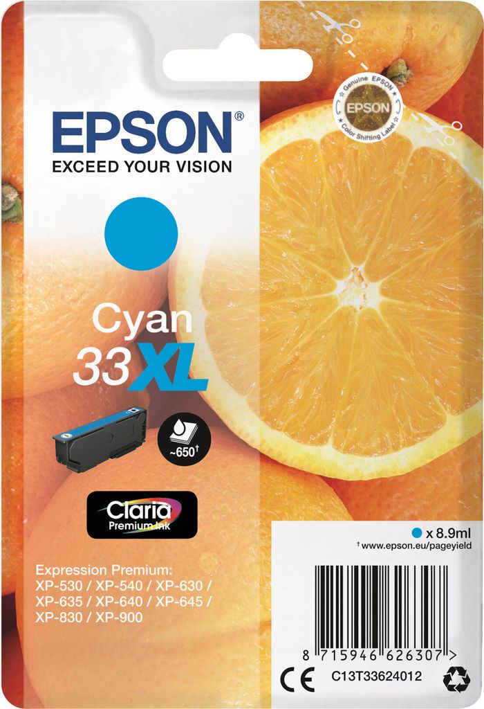 Epson Tintenpatrone cyan Claria Premium 33 XL      T 3362 Produktbild 