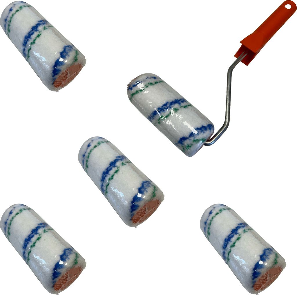 Farbroller Malerwalze 5 St. mit Bügel Farbwalze Mikrofaser Streichroller 10cm