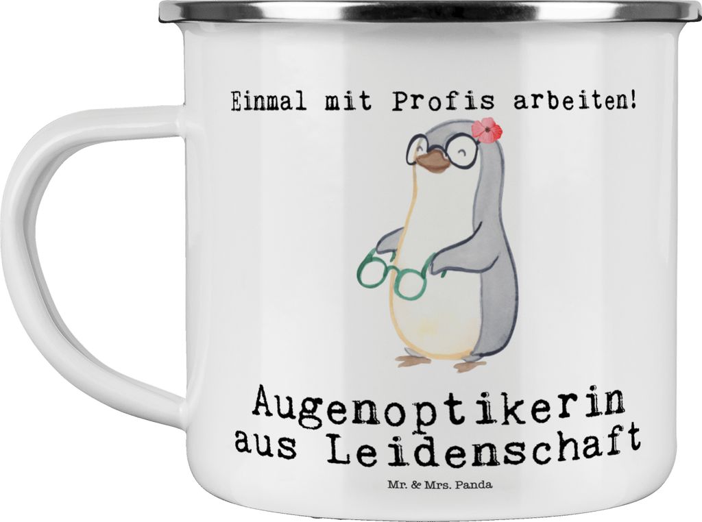 Mr. & Mrs. Panda becher emaille Augenoptikerin Leidenschaft - Weiß - Geschenk, Danke, Eröffnung, Optometristin, Teetasse, Tasse, Spruch, blechbec...