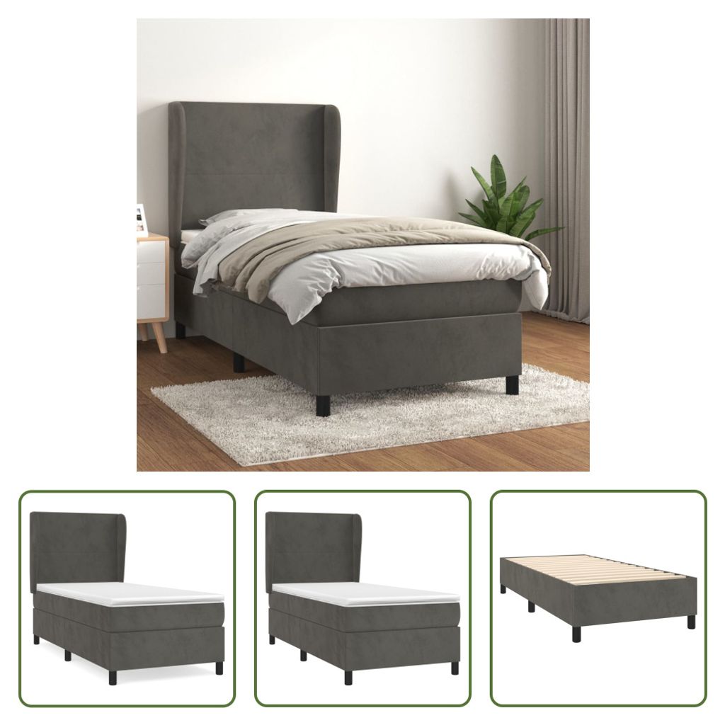 The Living Store Boxspringbett mit Matratze Dunkelgrau 100x200 cm Samt