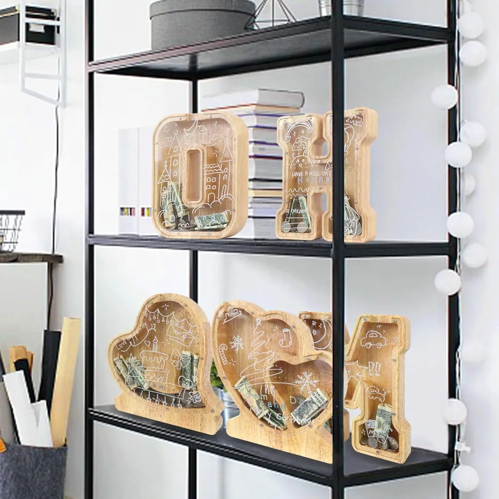 Tirelire personnalisée en bois transparent alphabet pour garçon et fille