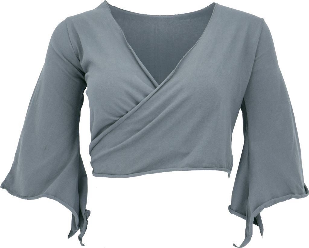 Elfen Top, Top Goa-chic, Wickeltop - Taubengrau, Damen, Elasthan,Baumwolle, Größe: M