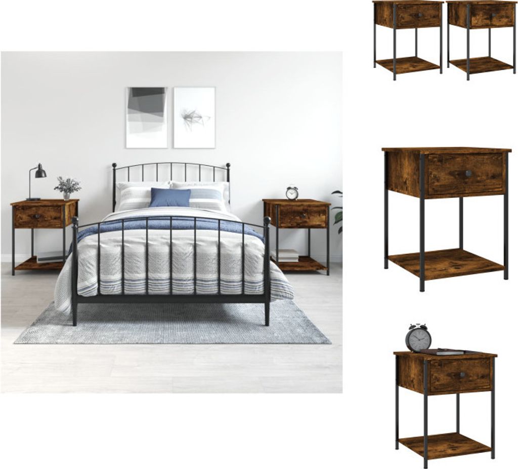 vidaXL Nachttische 2 Stk. Räuchereiche 44x45x58 cm Holzwerkstoff - Nachttische