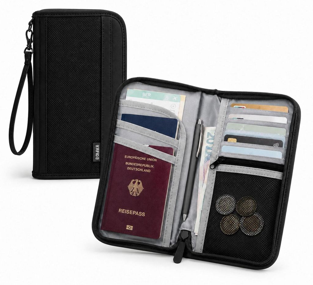 RFID Reiseorganizer für Reisepass Karten Bargeld mit Produktbild 