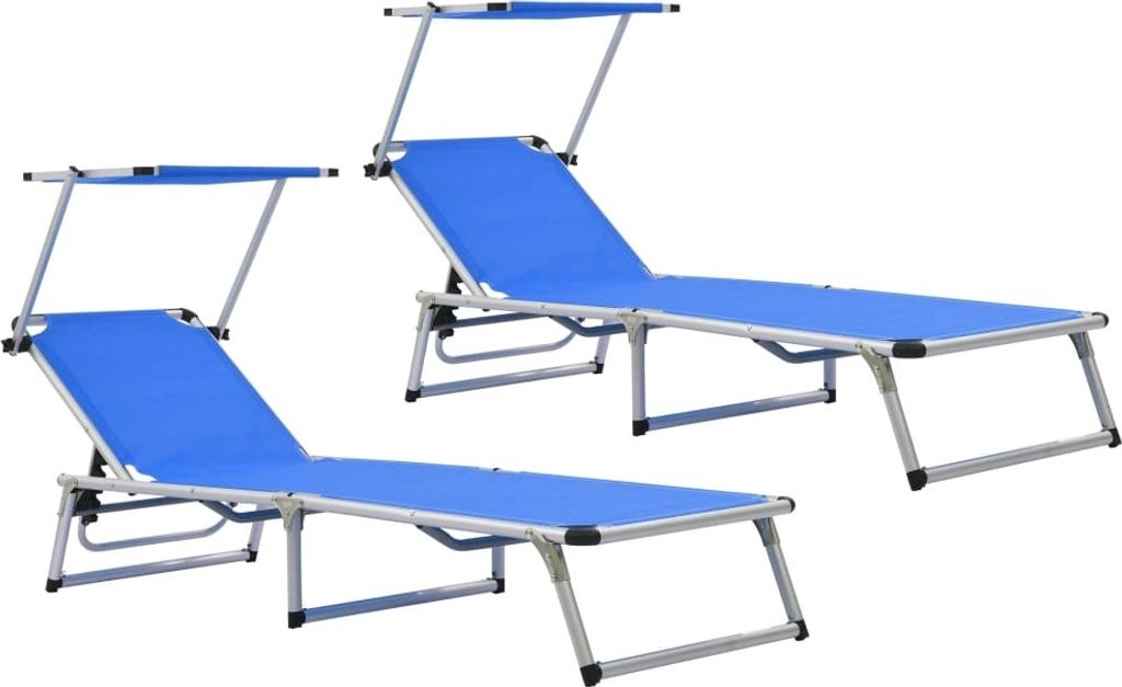 Klappbare Sonnenliegen mit Dach 2 Stk. Aluminium Textilene Blau