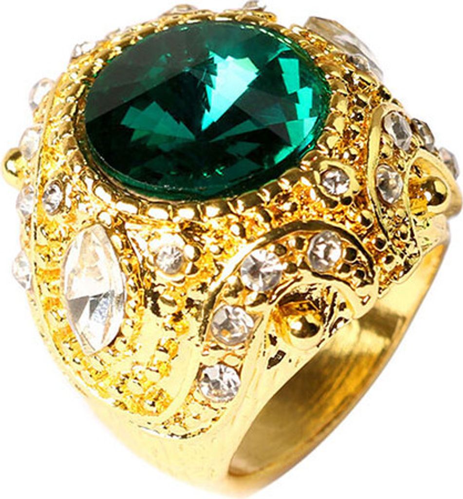 Herren-Ring im Vintage-Stil, große Harzkrone, vergoldete Legierung, Schmuck, Größe 7–10-Grün 19#