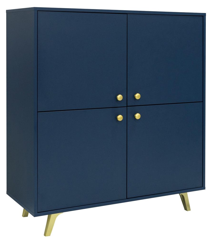 Masseno Kommode GALIO 140 cm Sideboard mit Schubladen und 4 Türen für Wohnzimmer Schlafzimmer Modern 140x41x86 cm Blau