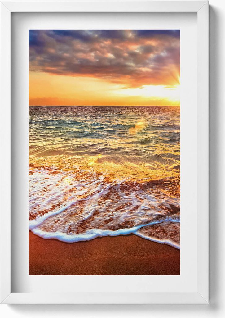 Meereswellen bei Sonnenuntergang– Wandbild mit Rahmen – Gerahmtes Bild – Wanddekoration – 40x60 cm – Weiß