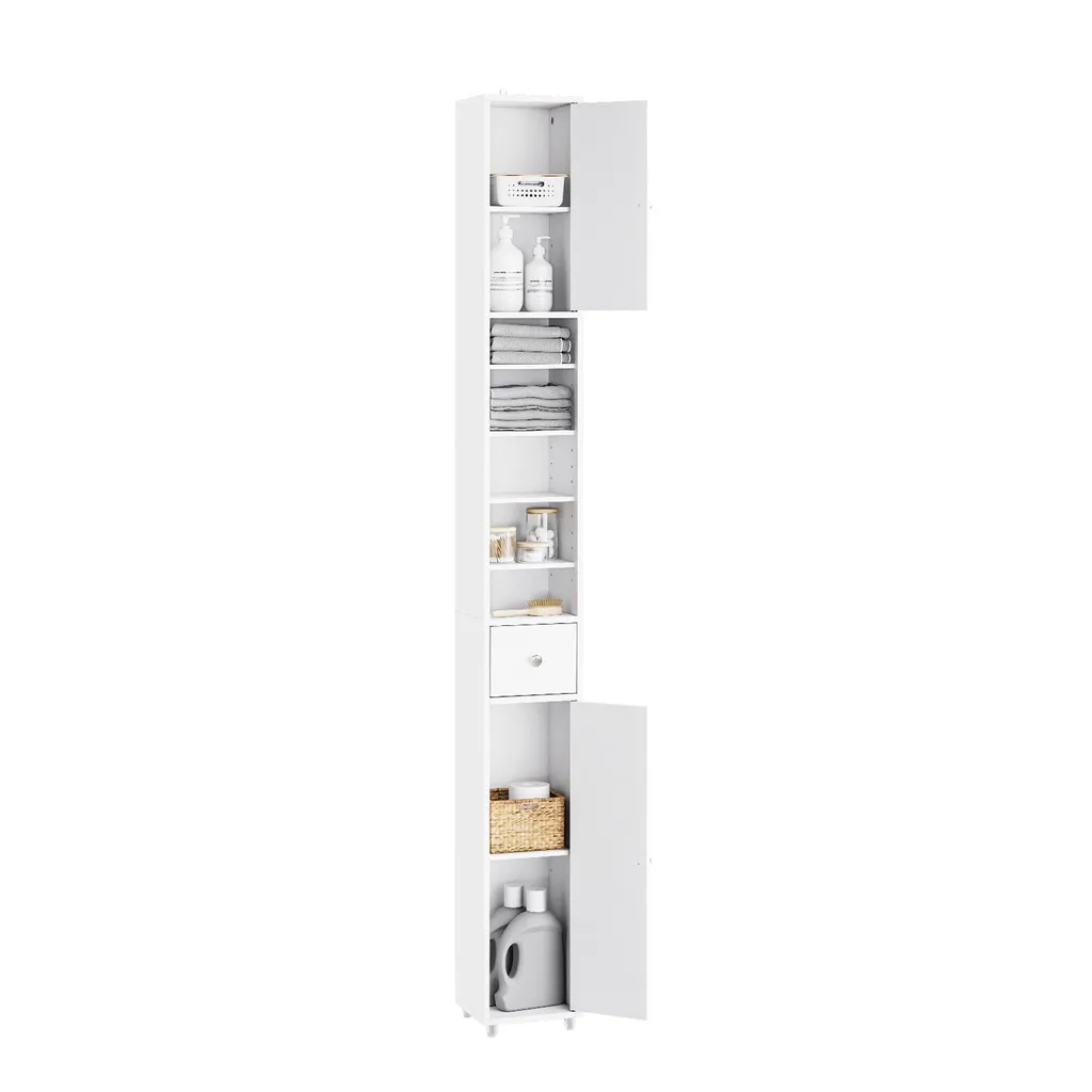 Armoire de salle de bain hydrofuge étroite blanche à étages mobiles