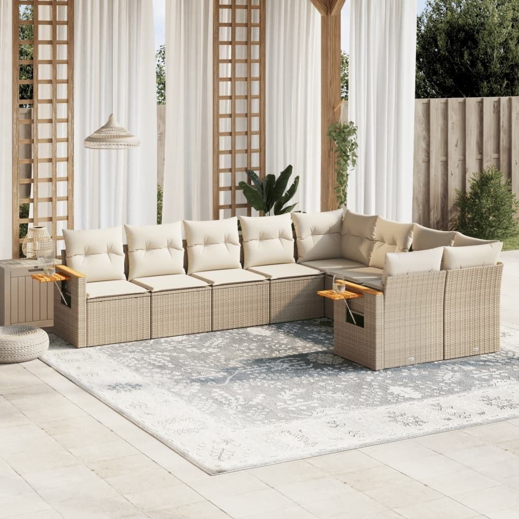 Maison Exclusive - 9-tlg. Garten-Sofagarnitur mit Kissen Beige Poly Rattan