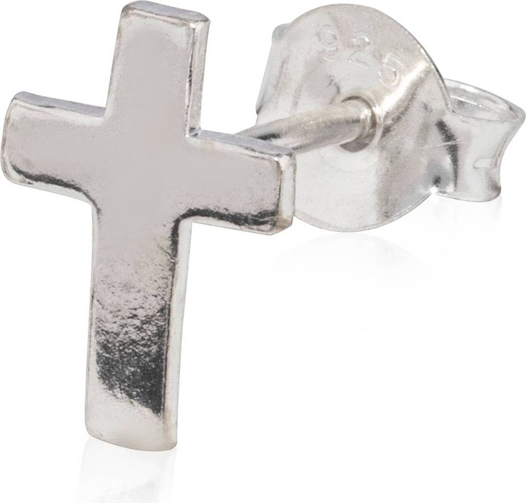 Einzelohrstecker Kreuz 925 Silber Antik Oxidiert Ohrschmuck 9x6mm Klein Ohrring