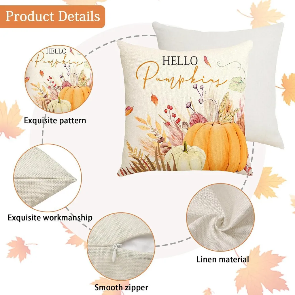 Copricuscini Zucca 45x45 Set da 4 - Arredo Autunnale Moderno Sofà - 3