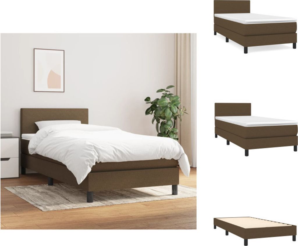 vidaXL Boxspringbett mit Matratze Dunkelbraun 100x200 cm Stoff - Betten & Bettgestelle