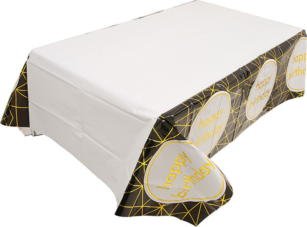 Einweg-Tischdecke Anti-Fouling-Schutzhyarse Happy Birthday Glossy Table Cover Party Supplies-Schwarz